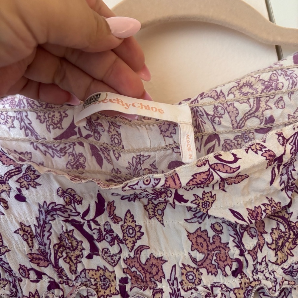See By Chloe Paisley Smocked Blouse - Purple and White - Picture 6 of 9